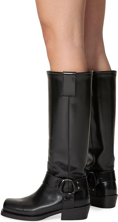 Women's Rockstud 40MM Calfskin Biker Boots - Black - Size 7 - Image 6