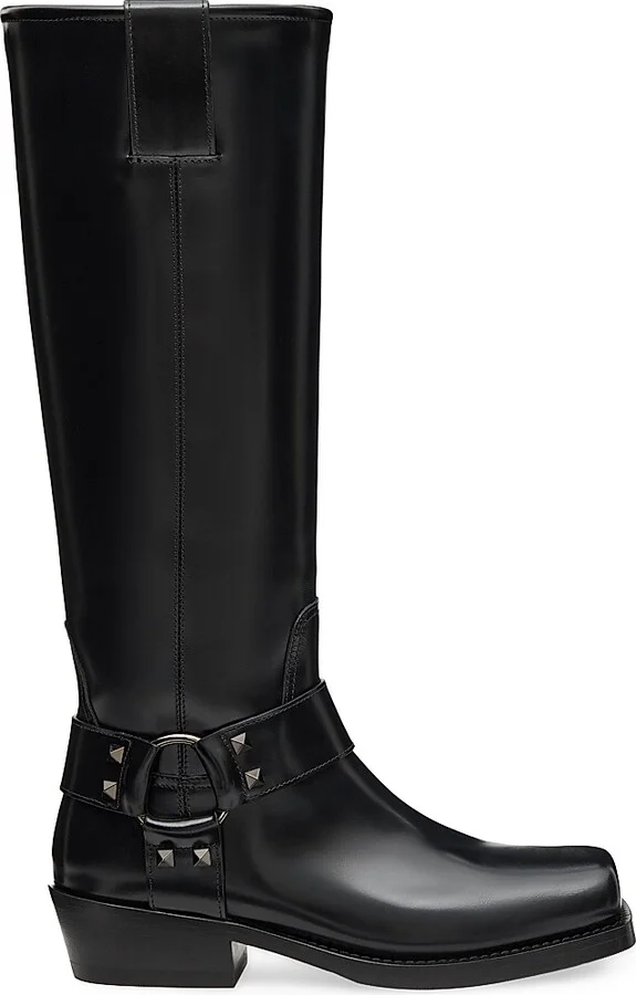 Women's Rockstud 40MM Calfskin Biker Boots - Black - Size 7