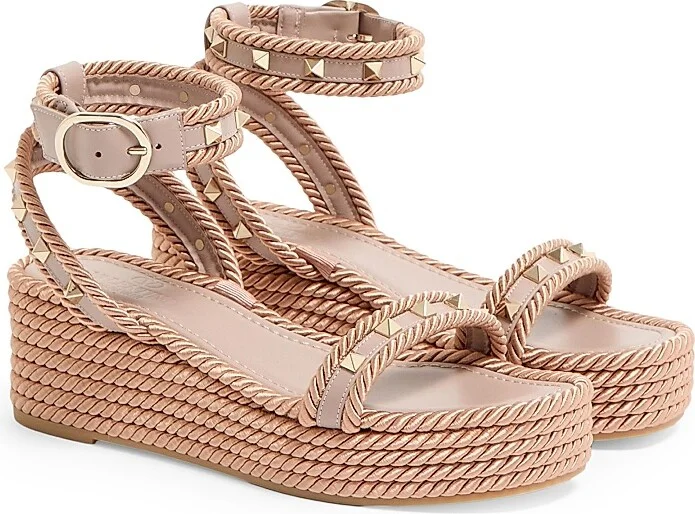Women's Rockstud 45MM Flatform Sandals in Calfskin - Poudre - Size 6 - Image 2