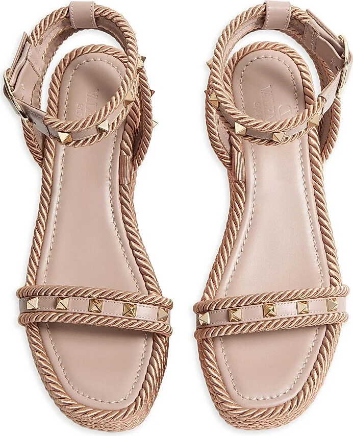 Women's Rockstud 45MM Flatform Sandals in Calfskin - Poudre - Size 6 - Image 4