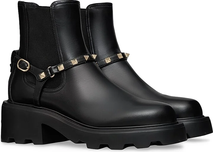 Women's Rockstud 55MM Calfskin Beatle Boots - Black - Size 7 - Image 2