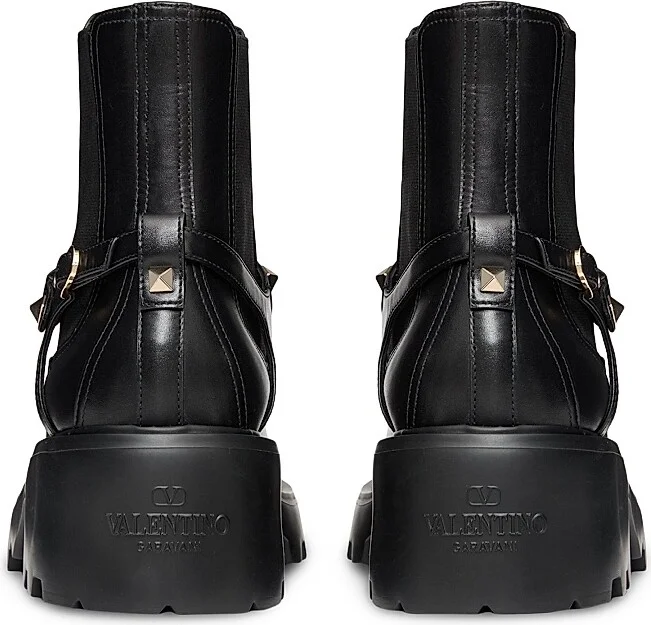 Women's Rockstud 55MM Calfskin Beatle Boots - Black - Size 7 - Image 3
