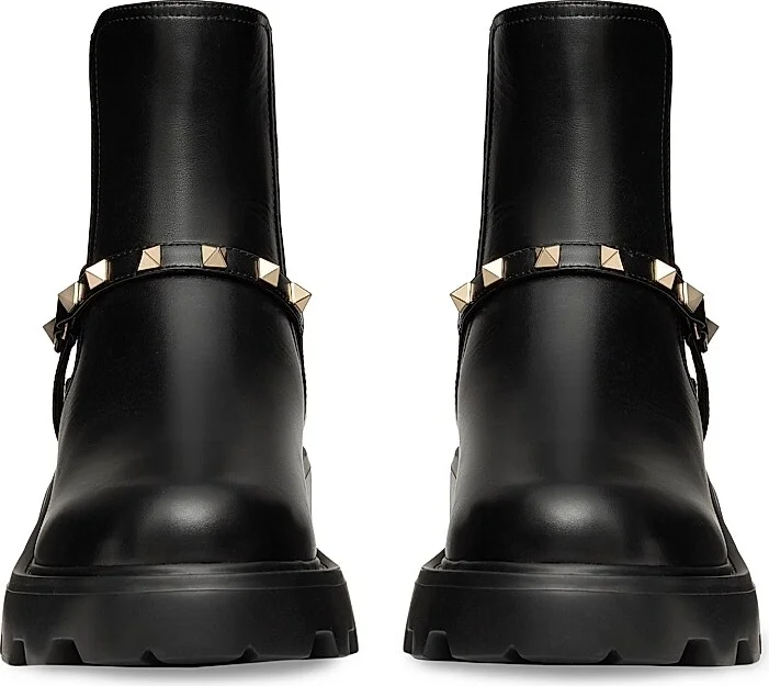 Women's Rockstud 55MM Calfskin Beatle Boots - Black - Size 7 - Image 4