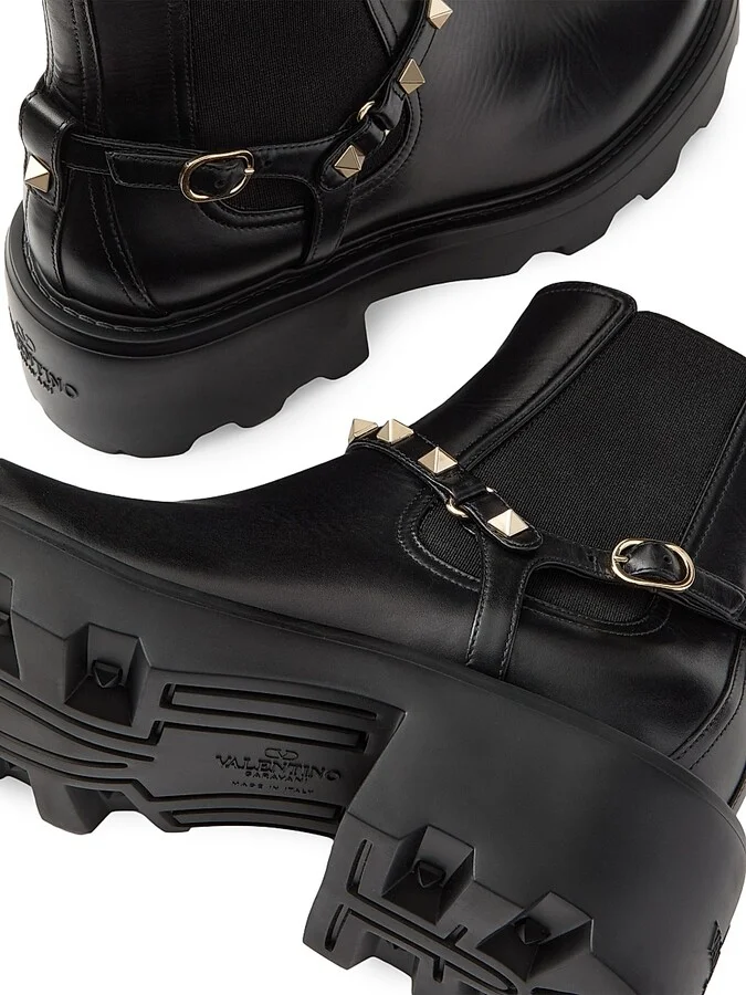 Women's Rockstud 55MM Calfskin Beatle Boots - Black - Size 7 - Image 5