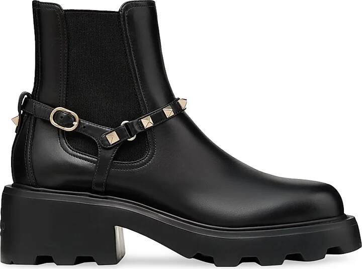 Women's Rockstud 55MM Calfskin Beatle Boots - Black - Size 7