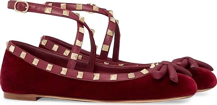 Women's Rockstud 5MM Velvet Ballerina Flats - Cherry Red - Size 6 - Image 2
