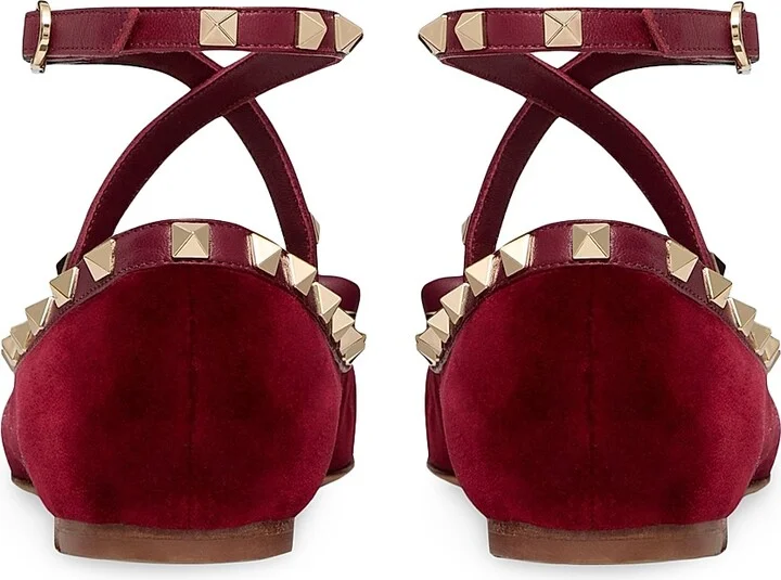Women's Rockstud 5MM Velvet Ballerina Flats - Cherry Red - Size 6 - Image 3