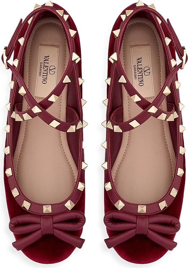 Women's Rockstud 5MM Velvet Ballerina Flats - Cherry Red - Size 6 - Image 4