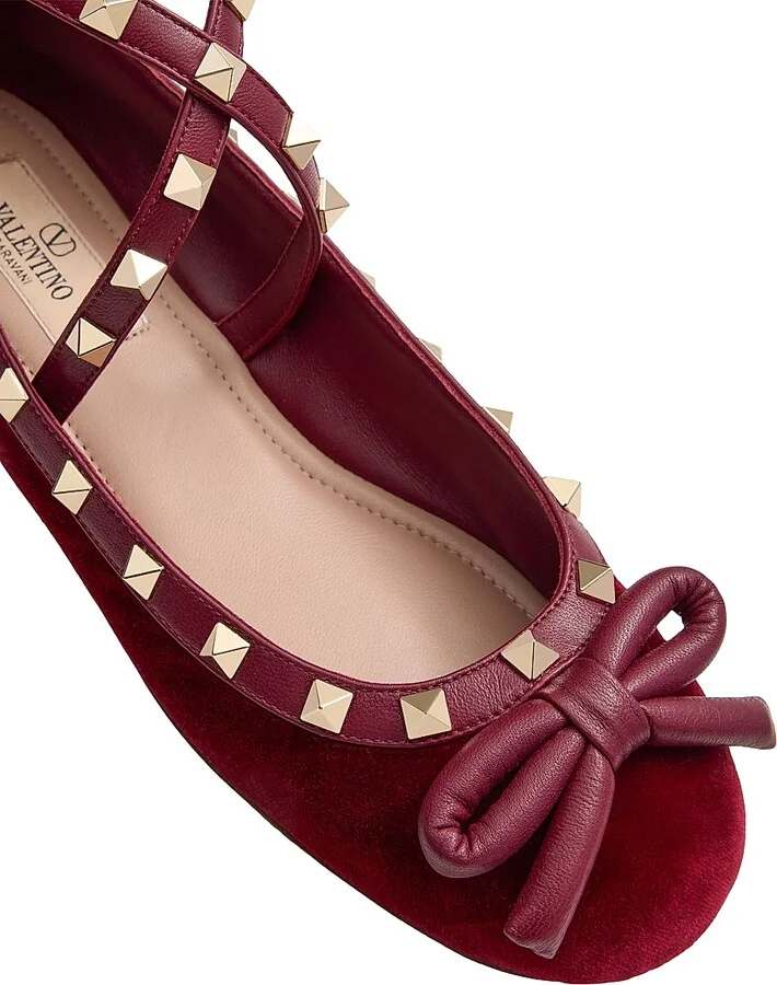 Women's Rockstud 5MM Velvet Ballerina Flats - Cherry Red - Size 6 - Image 5