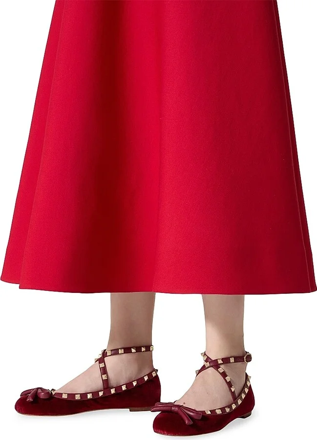 Women's Rockstud 5MM Velvet Ballerina Flats - Cherry Red - Size 6 - Image 6