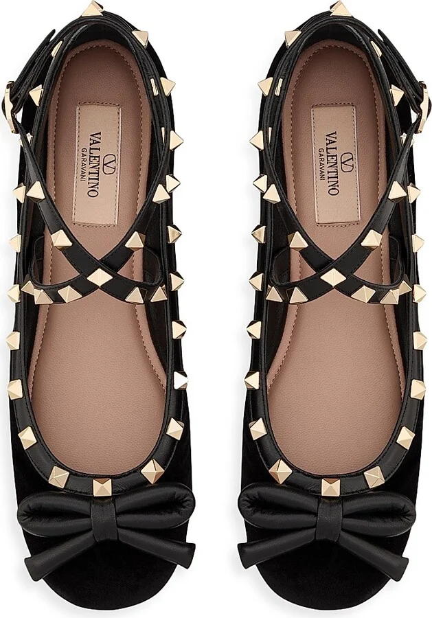 Women's Rockstud 5MM Velvet Ballerina Flats - Cherry Red - Size 6 - Image 9