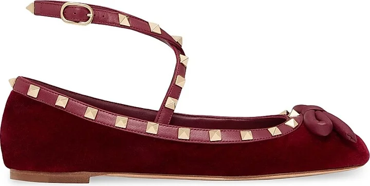 Women's Rockstud 5MM Velvet Ballerina Flats - Cherry Red - Size 6