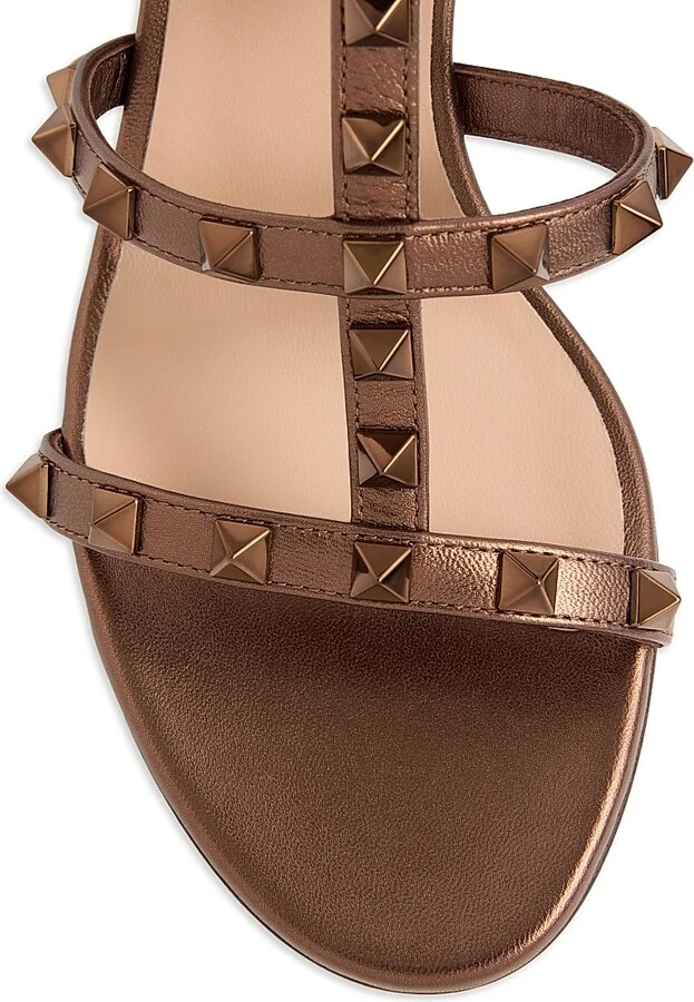Women's Rockstud 60MM Metallic Calfskin Leather Slide Sandals - Bronze - Size 7 - Image 5