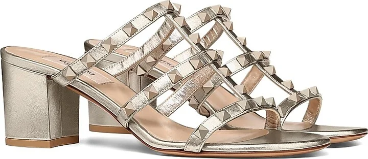 Women's Rockstud 60MM Metallic Calfskin Leather Slide Sandals - Bronze - Size 7 - Image 8