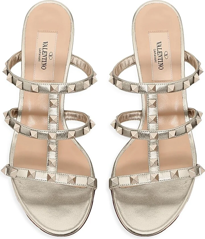 Women's Rockstud 60MM Metallic Calfskin Leather Slide Sandals - Bronze - Size 7 - Image 10