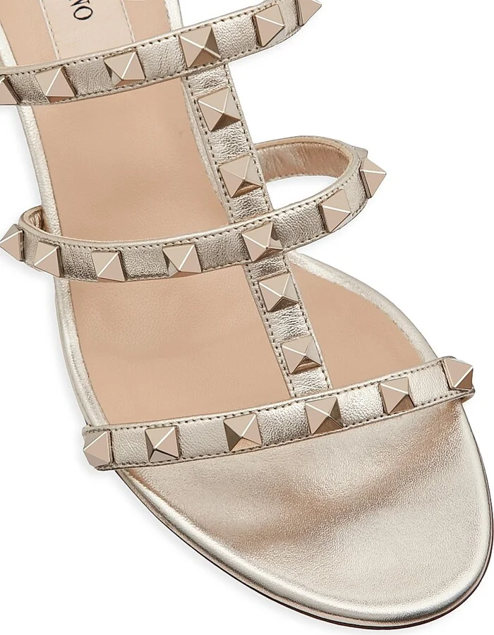 Women's Rockstud 60MM Metallic Calfskin Leather Slide Sandals - Bronze - Size 7 - Image 11