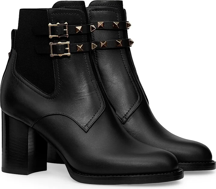 Women's Rockstud 70MM Calfskin Ankle Boots - Black - Size 5 - Image 2