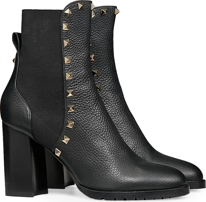 Women's Rockstud 80MM Grainy Calfskin Ankle Boots - Black - Size 6 - Image 2