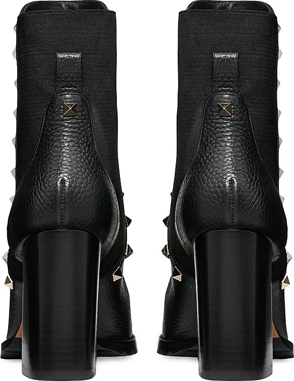 Women's Rockstud 80MM Grainy Calfskin Ankle Boots - Black - Size 6 - Image 3