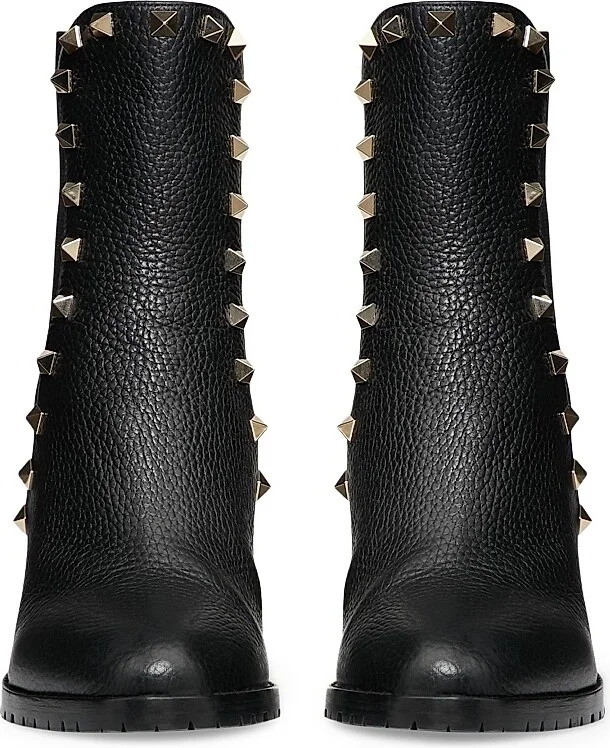 Women's Rockstud 80MM Grainy Calfskin Ankle Boots - Black - Size 6 - Image 4