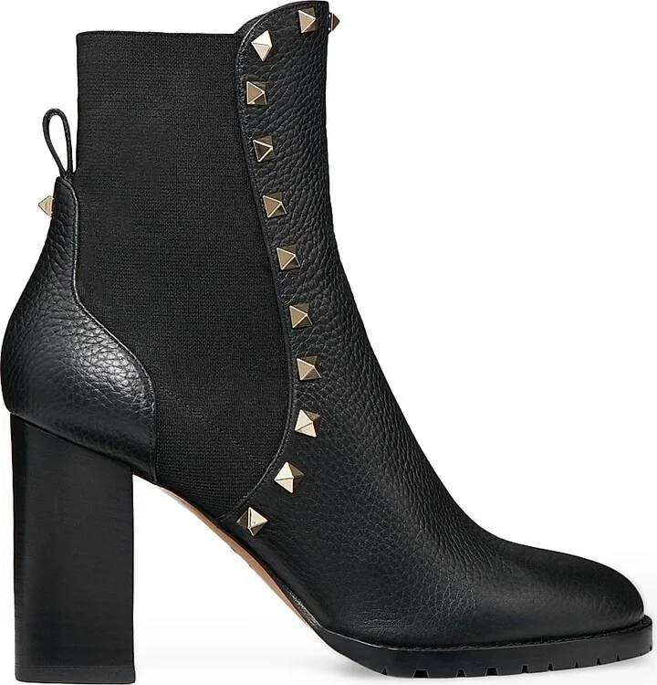 Women's Rockstud 80MM Grainy Calfskin Ankle Boots - Black - Size 6