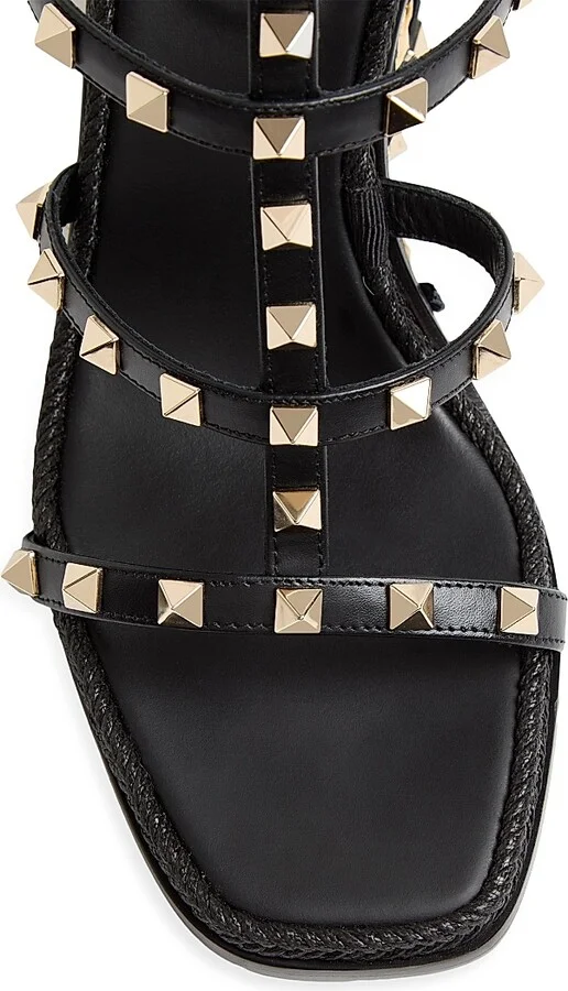 Women's Rockstud 80MM Wedge Sandals in Calfskin - Black Natural - Size 7 - Image 6