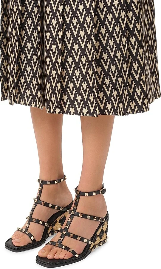 Women's Rockstud 80MM Wedge Sandals in Calfskin - Black Natural - Size 7 - Image 7