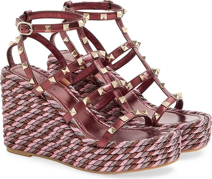 Women's Rockstud 95MM Wedge Sandals in Laminated Nappa - Size 6 - Image 4