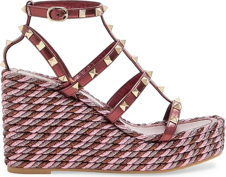 Women's Rockstud 95MM Wedge Sandals in Laminated Nappa - Size 6