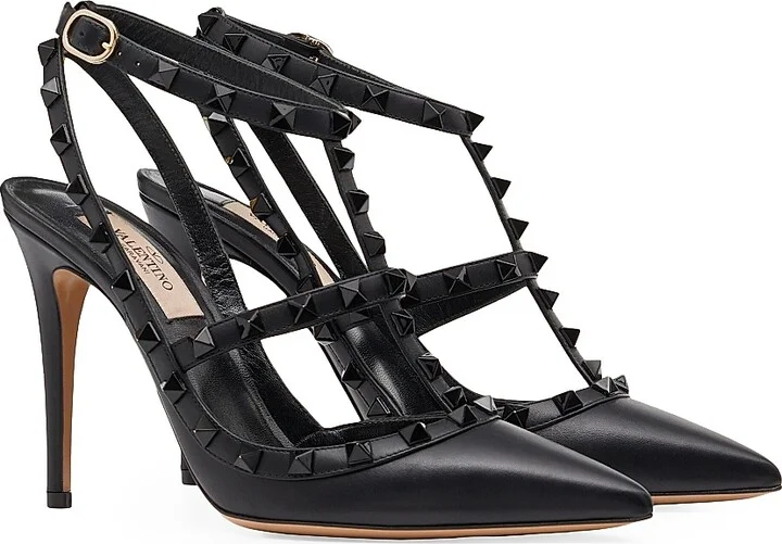 Women's Rockstud Ankle Strap Pumps With Tonal Studs 100 MM - Black - Size 6 - Image 2