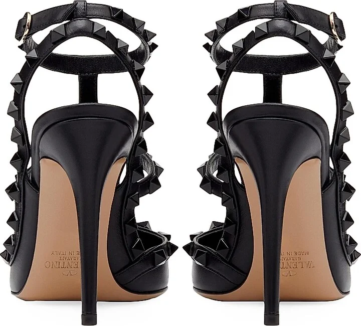 Women's Rockstud Ankle Strap Pumps With Tonal Studs 100 MM - Black - Size 6 - Image 3
