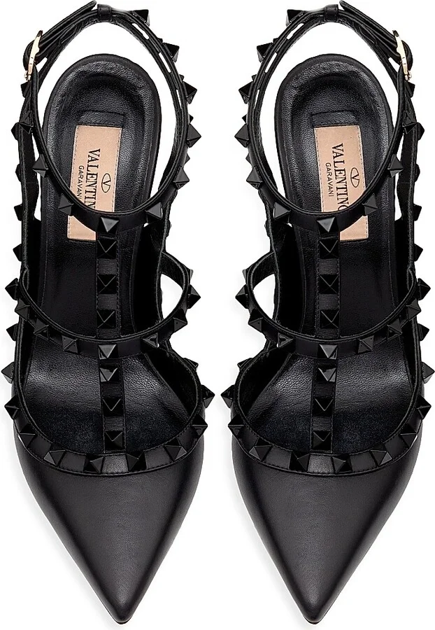Women's Rockstud Ankle Strap Pumps With Tonal Studs 100 MM - Black - Size 6 - Image 4