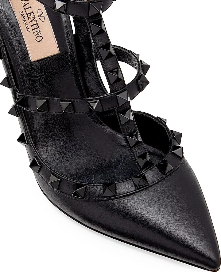 Women's Rockstud Ankle Strap Pumps With Tonal Studs 100 MM - Black - Size 6 - Image 5