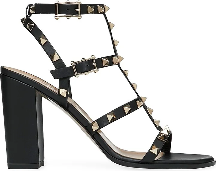 Women's Rockstud Ankle Strap Sandals 90 MM - Black - Size 5.5
