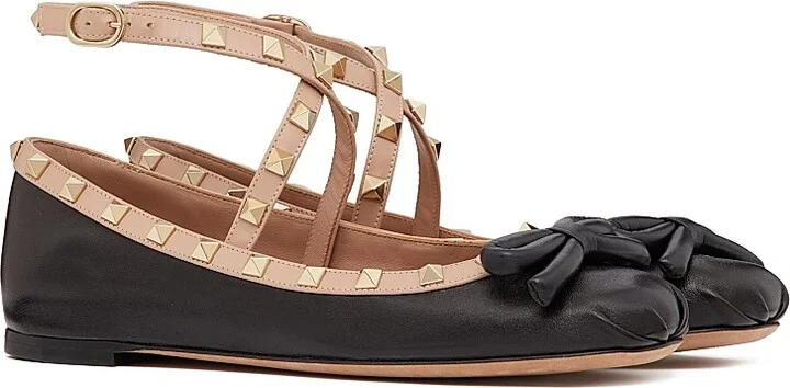 Women's Rockstud Ballerina Flats In Nappa Leather - Black - Size 7 - Image 2
