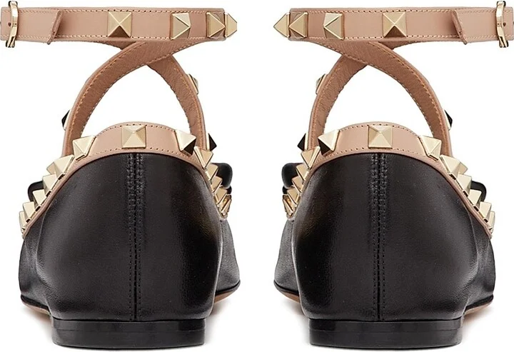 Women's Rockstud Ballerina Flats In Nappa Leather - Black - Size 7 - Image 3