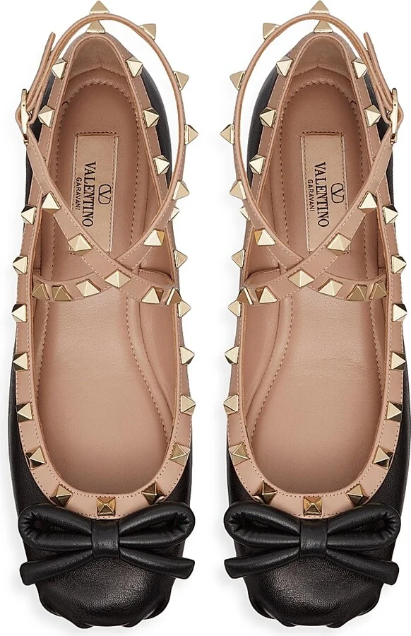 Women's Rockstud Ballerina Flats In Nappa Leather - Black - Size 7 - Image 4