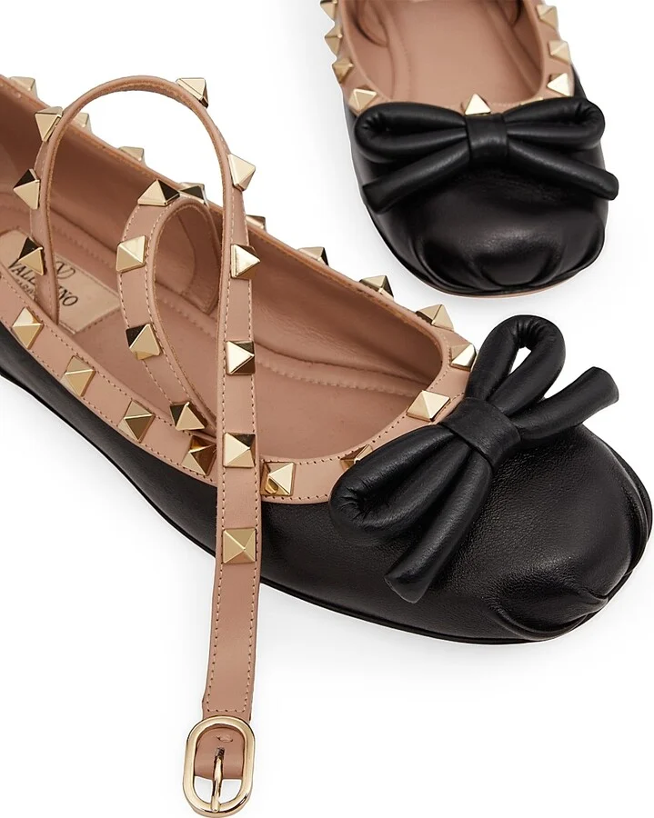 Women's Rockstud Ballerina Flats In Nappa Leather - Black - Size 7 - Image 5