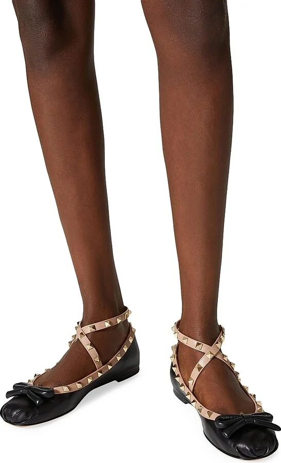Women's Rockstud Ballerina Flats In Nappa Leather - Black - Size 7 - Image 6