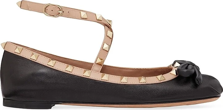 Women's Rockstud Ballerina Flats In Nappa Leather - Black - Size 7