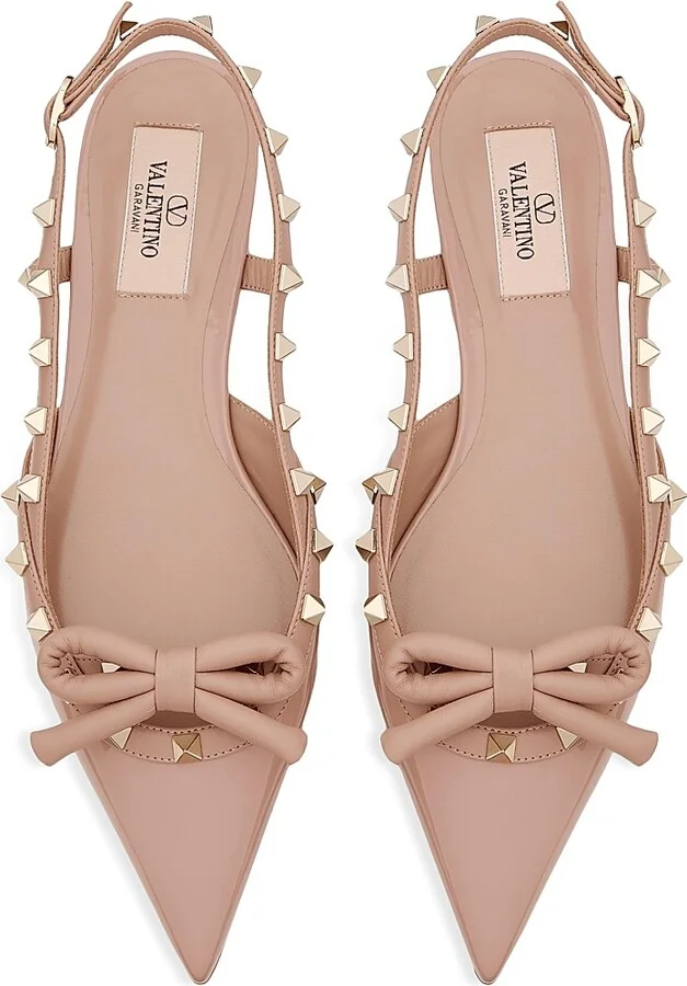 Women's Rockstud Bow Slingback Ballerinas - Beige - Size 6 - Image 4