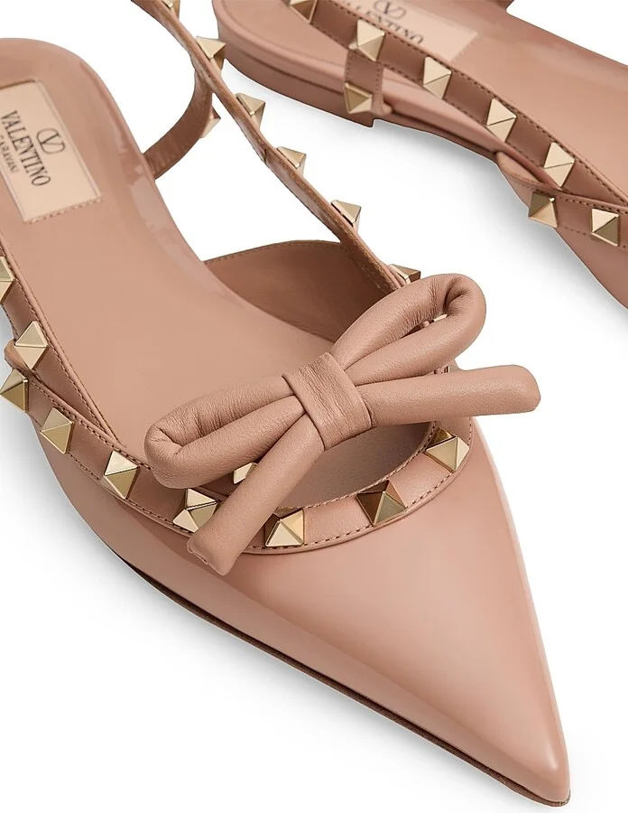 Women's Rockstud Bow Slingback Ballerinas - Beige - Size 6 - Image 5