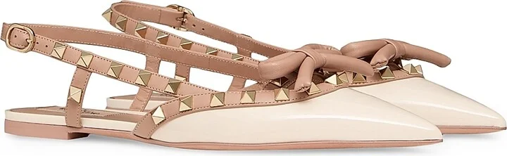 Women's Rockstud Bow Slingback Ballerinas - Beige - Size 6 - Image 7