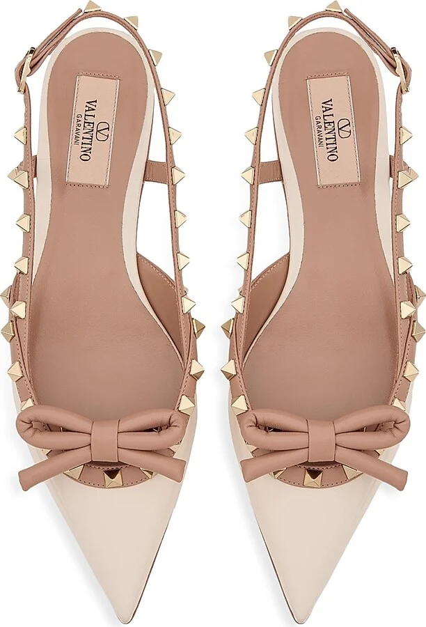 Women's Rockstud Bow Slingback Ballerinas - Beige - Size 6 - Image 9