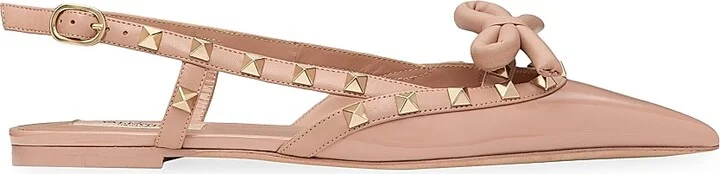Women's Rockstud Bow Slingback Ballerinas - Beige - Size 6