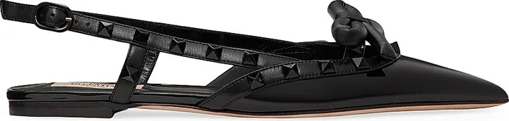 Women's Rockstud Bow Slingback Ballerinas - Black - Size 6