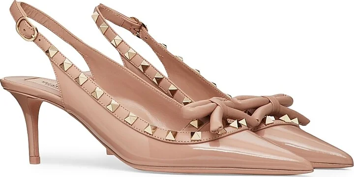 Women's Rockstud Bow Slingback Patent Leather Pumps 60MM - Rose Cannelle - Size 7 - Image 2