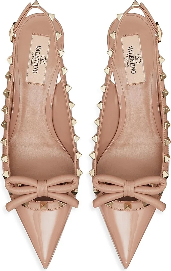 Women's Rockstud Bow Slingback Patent Leather Pumps 60MM - Rose Cannelle - Size 7 - Image 4