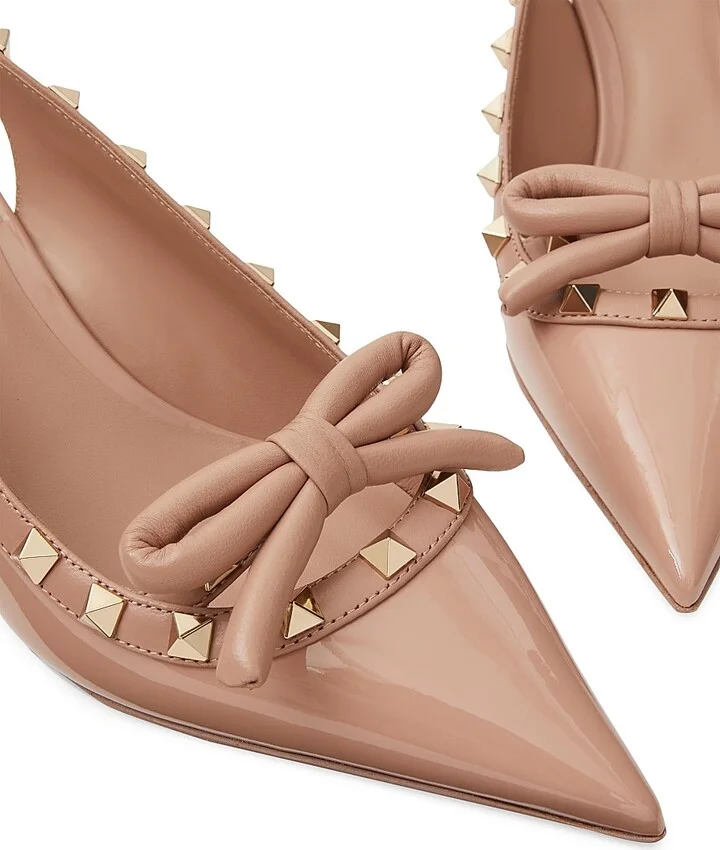Women's Rockstud Bow Slingback Patent Leather Pumps 60MM - Rose Cannelle - Size 7 - Image 5