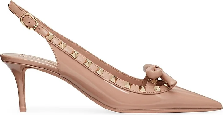 Women's Rockstud Bow Slingback Patent Leather Pumps 60MM - Rose Cannelle - Size 7